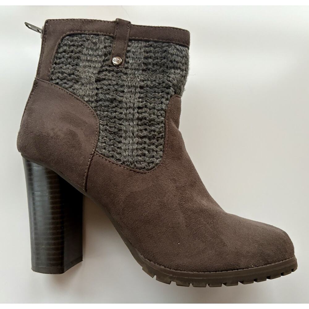 Juicy Couture Womens Bootie High Heel Ankle Boots Grey Brown Lupia Size 9.5 M - Picture 1 of 9